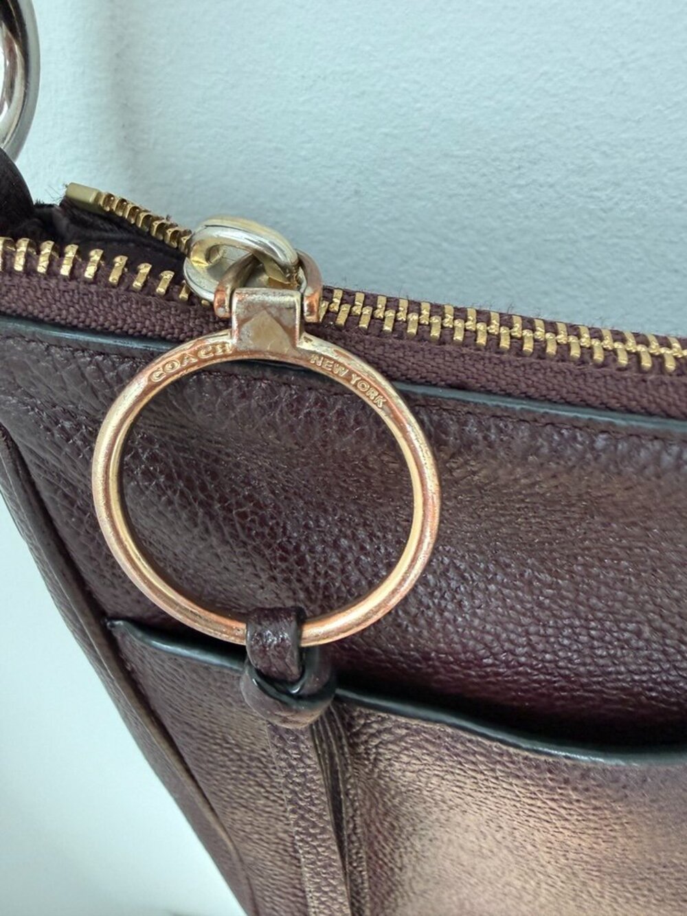COACH Chaise Crossbody Bag Polished Pebble Leather Oxblood Deep Red Wine Gold - Picture 11 of 13